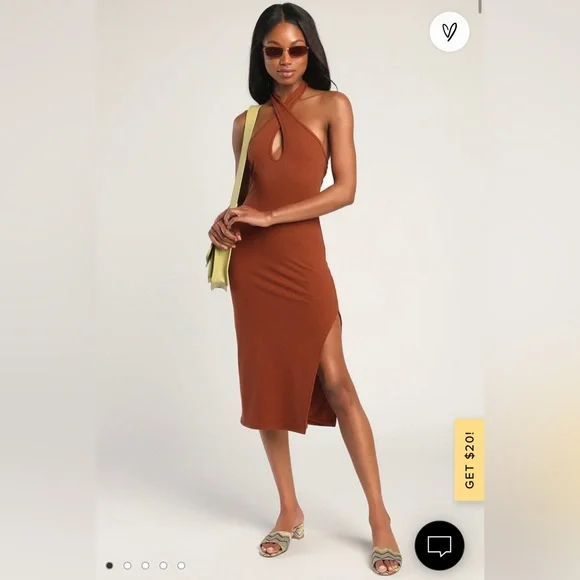 Lulus | Dresses | Rust Red Halter Bodycon Midi Dress | Poshmark